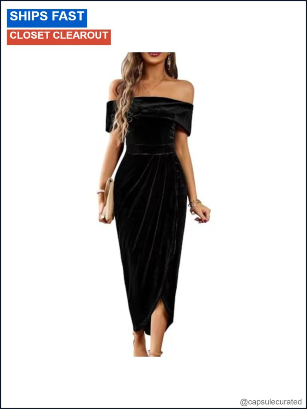 Off Shoulder Vintage Velvet Bodycon Midi Dress Wrap Slit Cocktail Evening